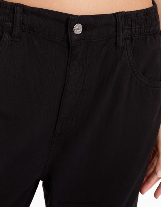 Bershka femei pantaloni de jogging din bumbac, cu talie încrețită și buzunare negru Z86D1346 îmbrăcăminte