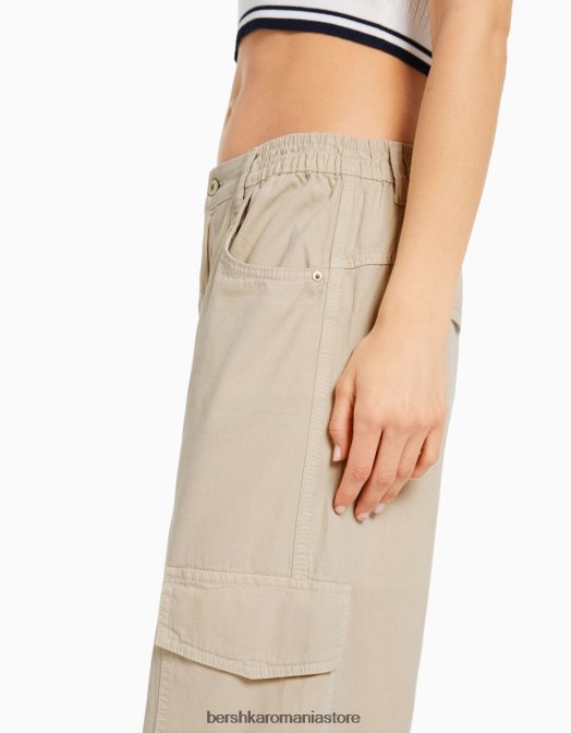 Bershka femei pantaloni de jogging din bumbac, cu talie încrețită și buzunare nisip Z86D1345 îmbrăcăminte