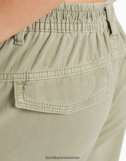 Bershka femei pantaloni de jogging din bumbac, cu talie încrețită și buzunare verde Z86D1344 îmbrăcăminte