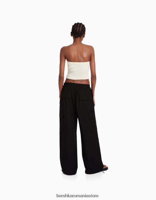 Bershka femei pantaloni de trening cargo cu parașuta din nailon artificial negru Z86D1310 îmbrăcăminte