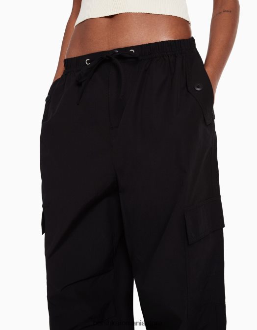 Bershka femei pantaloni de trening cargo cu parașuta din nailon artificial negru Z86D1310 îmbrăcăminte