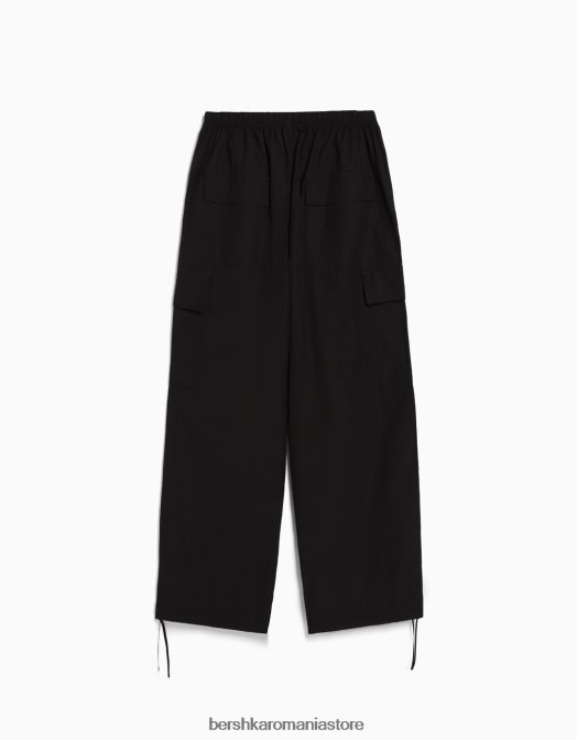 Bershka femei pantaloni de trening cargo cu parașuta din nailon artificial negru Z86D1310 îmbrăcăminte