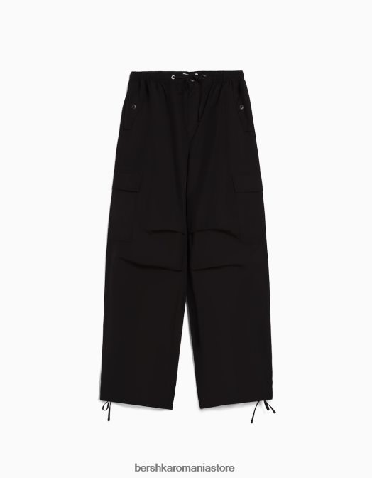 Bershka femei pantaloni de trening cargo cu parașuta din nailon artificial negru Z86D1310 îmbrăcăminte