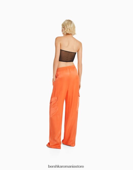 Bershka femei pantaloni largi din satin cu buzunar portocale Z86D1326 îmbrăcăminte