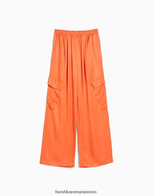 Bershka femei pantaloni largi din satin cu buzunar portocale Z86D1326 îmbrăcăminte