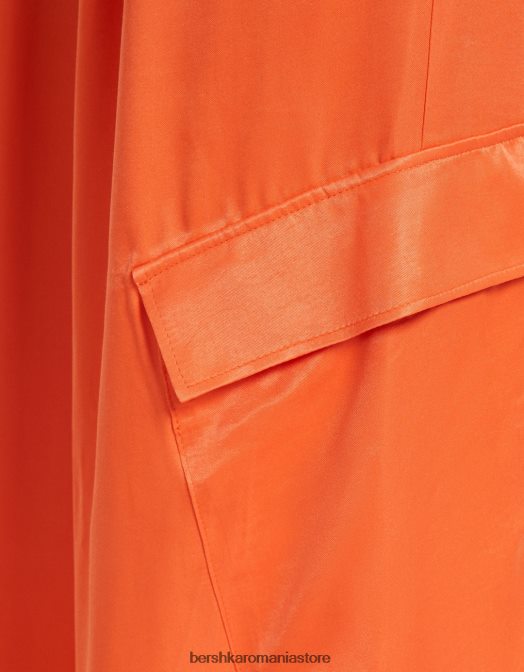 Bershka femei pantaloni largi din satin cu buzunar portocale Z86D1326 îmbrăcăminte