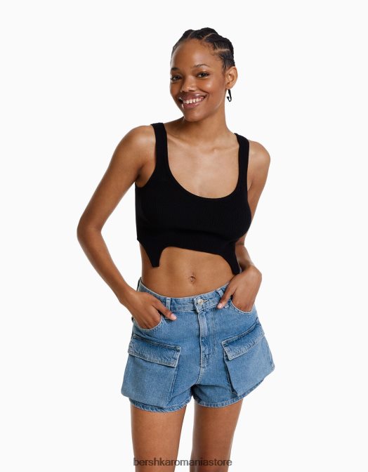 Bershka femei pantaloni scurți cargo din denim albastru deschis Z86D1374 îmbrăcăminte