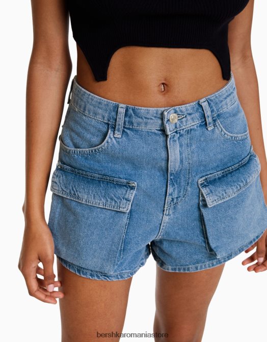 Bershka femei pantaloni scurți cargo din denim albastru deschis Z86D1374 îmbrăcăminte