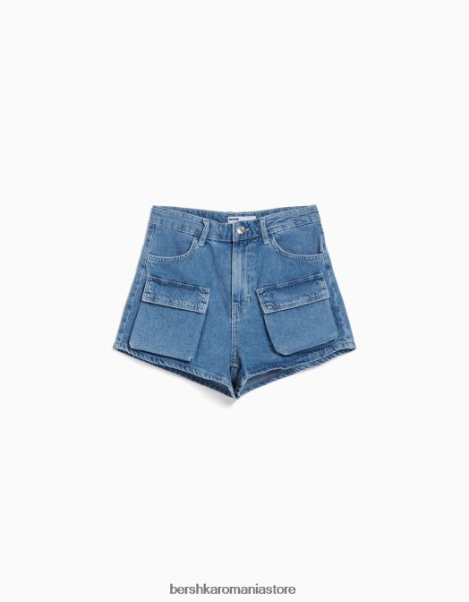 Bershka femei pantaloni scurți cargo din denim albastru deschis Z86D1374 îmbrăcăminte