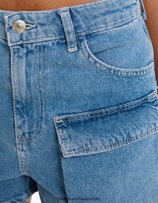 Bershka femei pantaloni scurți cargo din denim albastru deschis Z86D1374 îmbrăcăminte