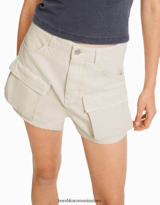 Bershka femei pantaloni scurți cargo din denim aproape alb Z86D1375 îmbrăcăminte