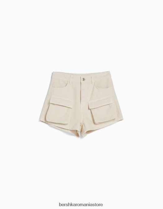 Bershka femei pantaloni scurți cargo din denim aproape alb Z86D1375 îmbrăcăminte