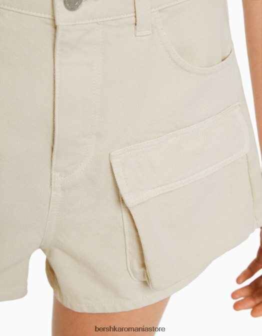 Bershka femei pantaloni scurți cargo din denim aproape alb Z86D1375 îmbrăcăminte