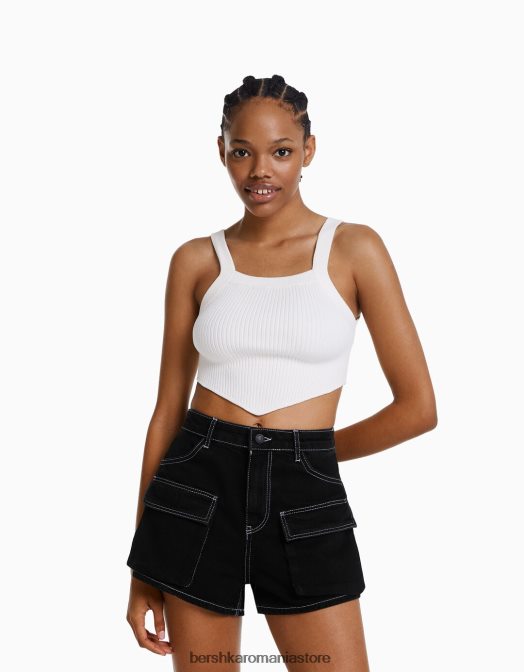 Bershka femei pantaloni scurți cargo din denim negru Z86D1376 îmbrăcăminte