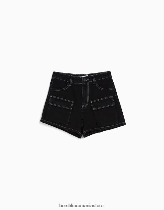 Bershka femei pantaloni scurți cargo din denim negru Z86D1376 îmbrăcăminte