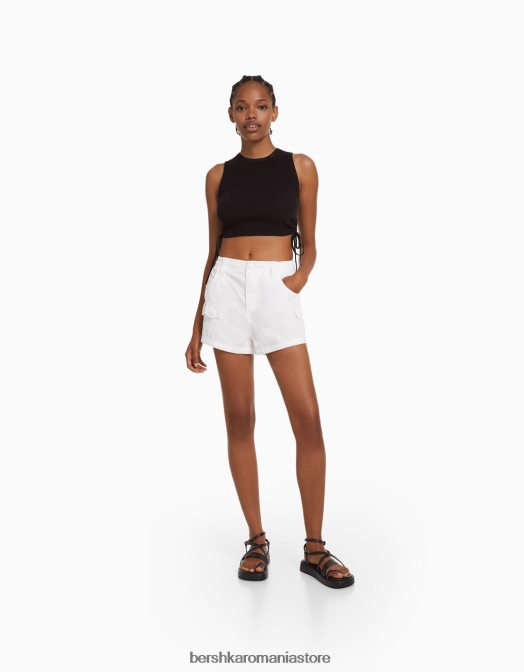 Bershka femei pantaloni scurți din bumbac multi-cargo alb Z86D1382 îmbrăcăminte