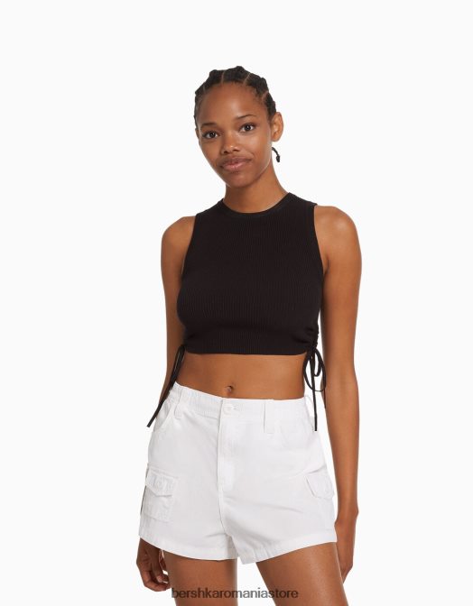 Bershka femei pantaloni scurți din bumbac multi-cargo alb Z86D1382 îmbrăcăminte