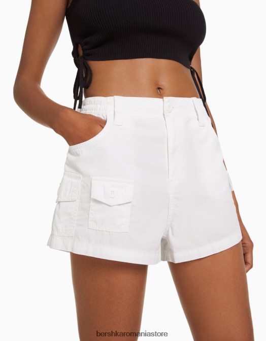 Bershka femei pantaloni scurți din bumbac multi-cargo alb Z86D1382 îmbrăcăminte