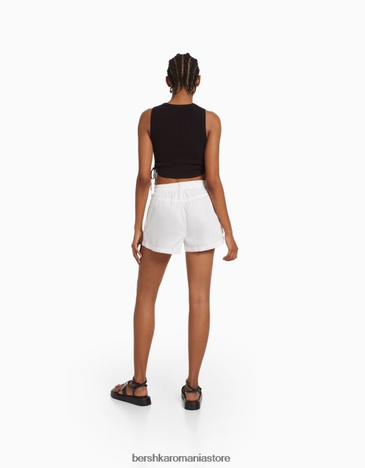 Bershka femei pantaloni scurți din bumbac multi-cargo alb Z86D1382 îmbrăcăminte