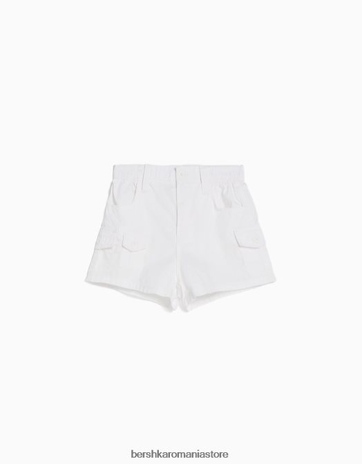 Bershka femei pantaloni scurți din bumbac multi-cargo alb Z86D1382 îmbrăcăminte