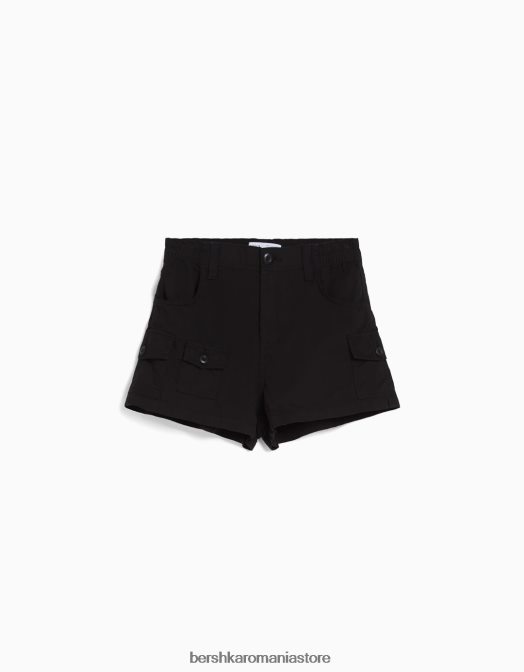 Bershka femei pantaloni scurți din bumbac multi-cargo negru Z86D1380 îmbrăcăminte