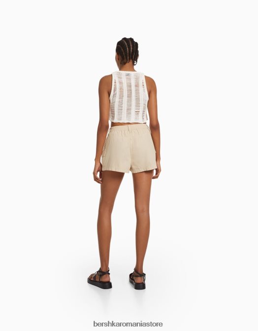 Bershka femei pantaloni scurți din bumbac multi-cargo nisip Z86D1383 îmbrăcăminte