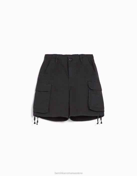 Z86D1296 femei gri inchis bermudă cargo din bumbac cu bretele Bershka îmbrăcăminte