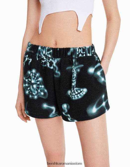 Alehsy x Bershka femei bermude din pluș cu imprimeu negru Z86D1215 îmbrăcăminte