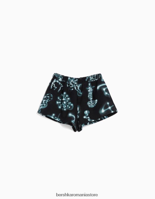 Alehsy x Bershka femei bermude din pluș cu imprimeu negru Z86D1215 îmbrăcăminte