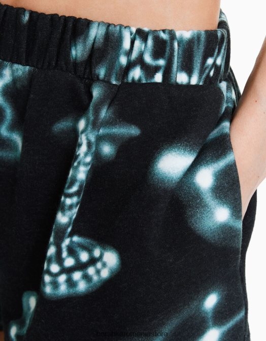 Alehsy x Bershka femei bermude din pluș cu imprimeu negru Z86D1215 îmbrăcăminte