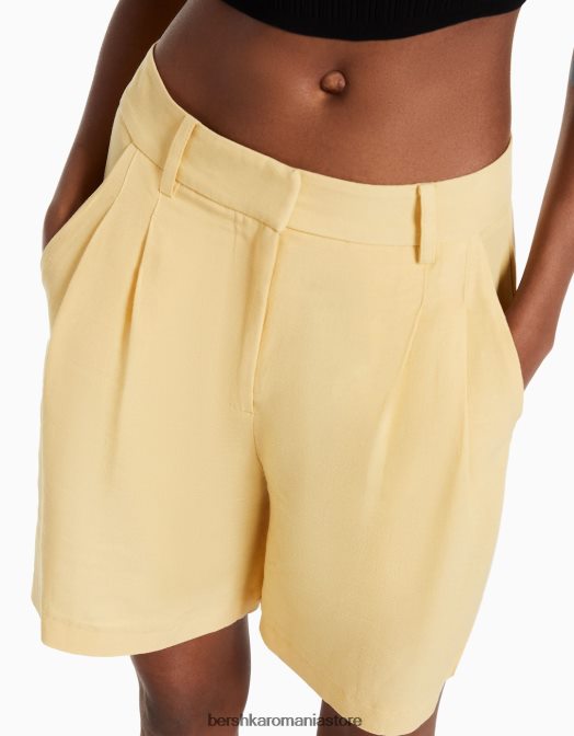 Bershka femei bermudă croită din material rustic bej Z86D1687 îmbrăcăminte