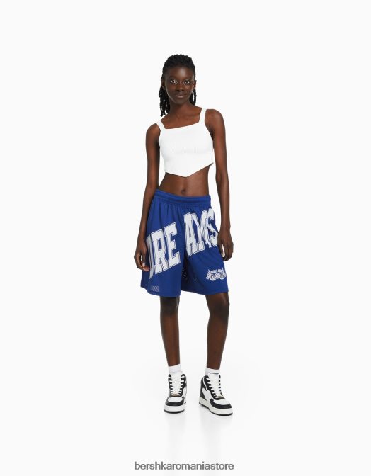 Bershka femei bermudă din plasă imprimată albastru Z86D1699 îmbrăcăminte