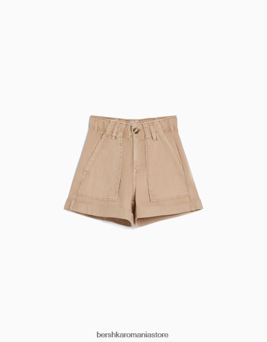 Bershka femei bermude din bumbac paperbag cămilă Z86D1690 îmbrăcăminte