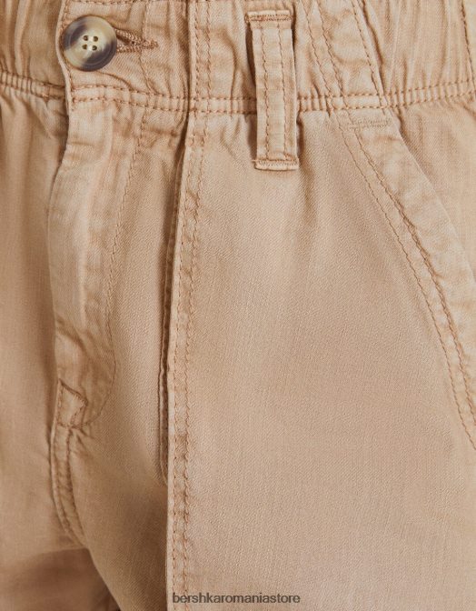 Bershka femei bermude din bumbac paperbag cămilă Z86D1690 îmbrăcăminte