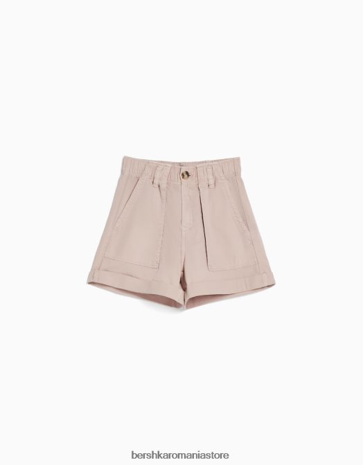 Bershka femei bermude din bumbac paperbag roz Z86D1689 îmbrăcăminte