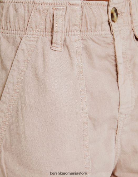 Bershka femei bermude din bumbac paperbag roz Z86D1689 îmbrăcăminte