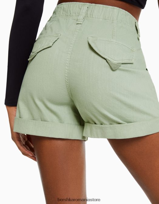 Bershka femei bermude din bumbac paperbag verde Z86D1688 îmbrăcăminte