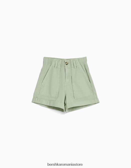 Bershka femei bermude din bumbac paperbag verde Z86D1688 îmbrăcăminte