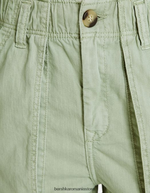 Bershka femei bermude din bumbac paperbag verde Z86D1688 îmbrăcăminte