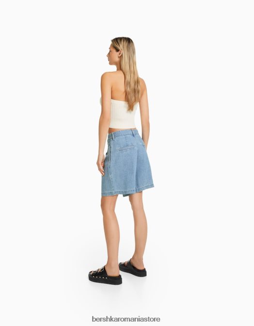 Bershka femei bermude din denim albastru deschis Z86D1681 îmbrăcăminte