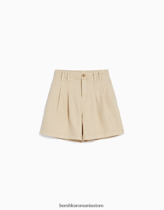 Bershka femei bermude din denim plisate cremă Z86D1680 îmbrăcăminte