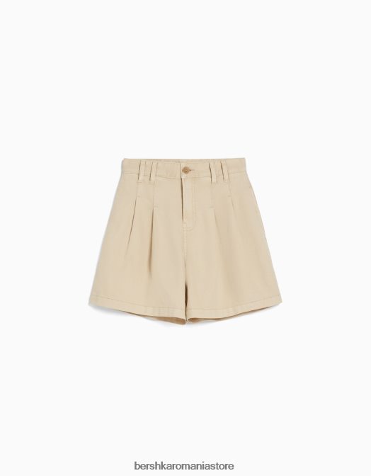 Bershka femei bermude din denim plisate cremă Z86D1888 îmbrăcăminte