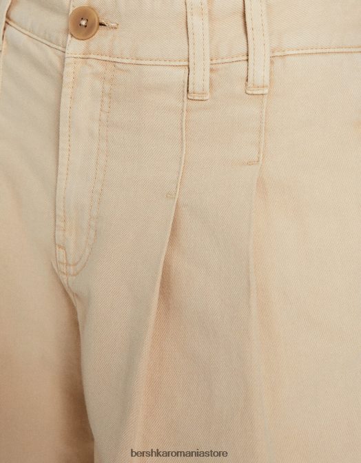 Bershka femei bermude din denim plisate cremă Z86D1888 îmbrăcăminte