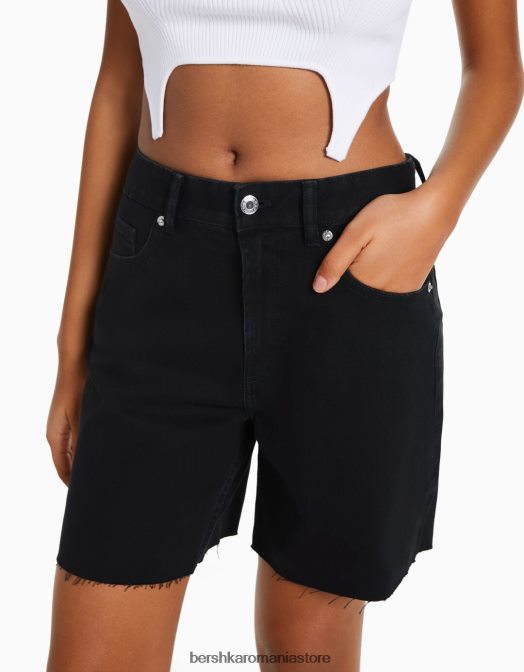 Bershka femei bermude vintage din denim negru Z86D1691 îmbrăcăminte