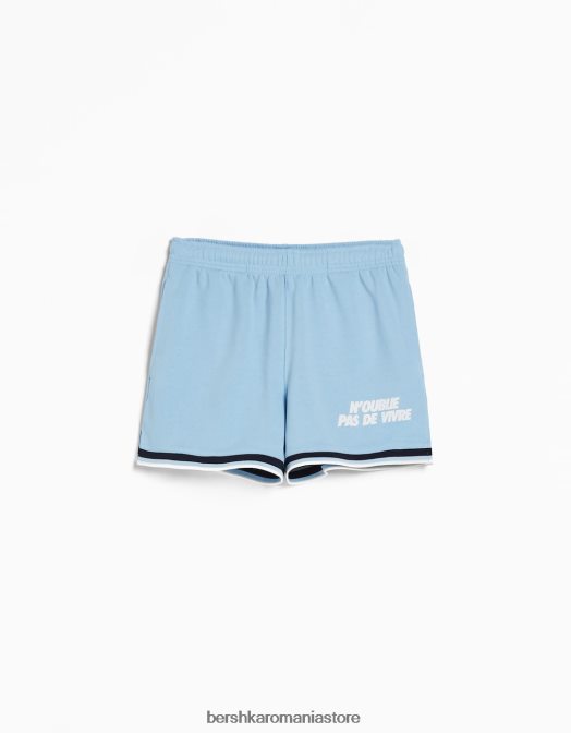 Bershka femei pantaloni scurți de pluș imprimați cu ornamente albastru deschis Z86D1734 îmbrăcăminte