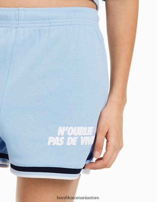 Bershka femei pantaloni scurți de pluș imprimați cu ornamente albastru deschis Z86D1734 îmbrăcăminte