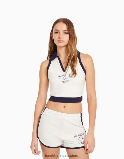 Bershka femei pantaloni scurți de pluș imprimați cu ornamente cremă Z86D1721 îmbrăcăminte