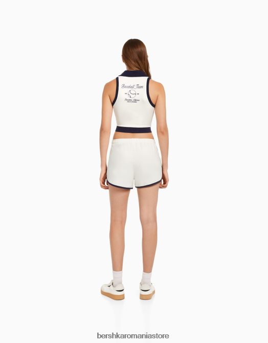 Bershka femei pantaloni scurți de pluș imprimați cu ornamente cremă Z86D1721 îmbrăcăminte