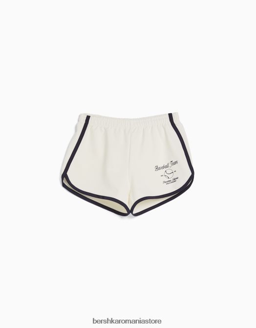 Bershka femei pantaloni scurți de pluș imprimați cu ornamente cremă Z86D1721 îmbrăcăminte