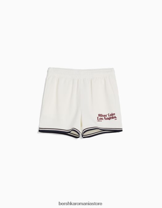 Bershka femei pantaloni scurți de pluș imprimați cu ornamente cremă Z86D1736 îmbrăcăminte